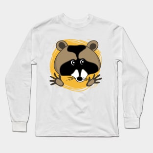 Drawing funny cartoon raccoon Long Sleeve T-Shirt